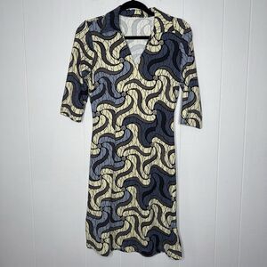 J. McLaughlin Women’s Geo Abstract Sheath Dress Stretch Blue Size XS